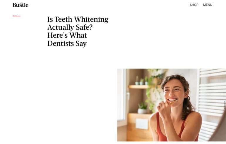 Screenshot of an article titled: Is Teeth Whitening Actually Safe? Here's What Dentists Say