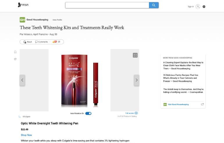 Screenshot of an article titled: These Teeth Whitening Kits and Treatments Really Work