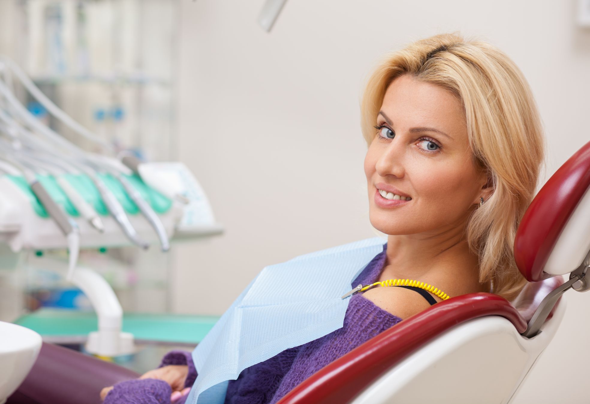Relaxed woman in a dental chair before dental treatment. 