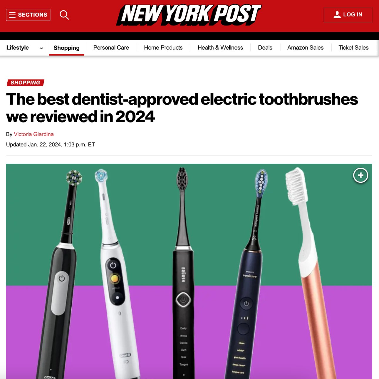 Screenshot of an article titled: The best dentist-approved electric toothbrushes we reviewed in 2024